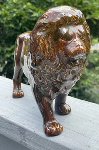 Retro braun glasierte Keramik Löwe Skulptur Vintage Mid Century Tierfigur Löwe - Bild 1 von 10