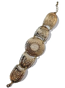 Fashion Faux Gem Gold-Tone Antique-Style 8" Bracelet Adjustable Lobster Clasp - Picture 1 of 6
