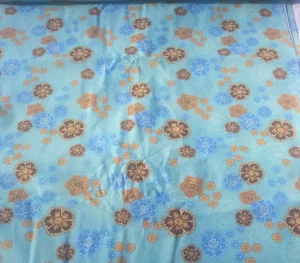 Aqua Brown Blue Floral Mod Flowers~3 2/3 Yards x 44" Wide~Cotton Quilt Fabric - Picture 1 of 4