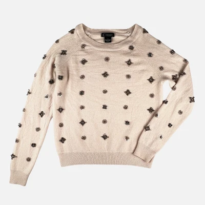 Suéter Raglán C by Bloomingdale's Rosa Cachemira Adornado Tejido Cuello Redondo Pequeño Foto 1 de 4