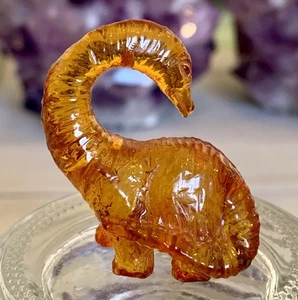 Baltischer Bernstein geschnitzte Dinosaurier Figur Bernstein Dino Tierschnitzerei 1,5" 30 kt Vintage - Bild 1 von 11