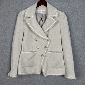 Veronica Beard Size 2 Ivory Silver Carroll Double Breasted Tweed Blazer Jacket - Picture 1 of 12