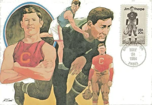 Tarjeta máxima estampilla de fútbol americano Shawnee OK Jim Thorpe 24 de mayo de 1984 - Imagen 1 de 2