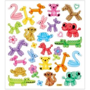 Luftballon Tiere Sticker mit Glitzer - Blatt 15 x 16,5 cm - Deko Aufkleber bunt - Bild 1 von 2