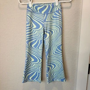 Athleta Girl Blue Green Retro Swirl Print Wide Leg Flare Cropped Leggings Size S - Picture 1 of 7