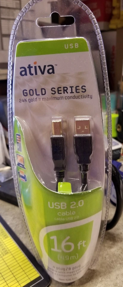 Ativa Gold Series USB 2.0 16ft A Plug/B Plug NEW - Image 1 of 1