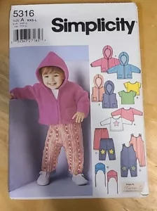 Simplicity Pattern 5316 Babies Overall Jacket Pants Top Hat Sz XXS-L UNCUT - Picture 1 of 3