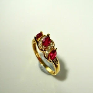 2Ct Marquise Cut Simulated Ruby Women's Three-Stone Ring 14K Yellow Gold Finish - Picture 1 of 7