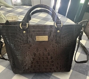 BRAHMIN Handbag Croc Embossed Pecan Brown Leather Shoulder Purse - Picture 1 of 8