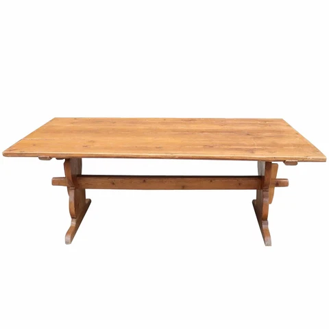 Antique Swedish Pine Wide Plank Trestle Dining Table c. 1800 Cover