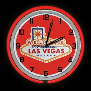 19" Welcome to Vegas Double Red Neon Clock - Picture 1 of 1