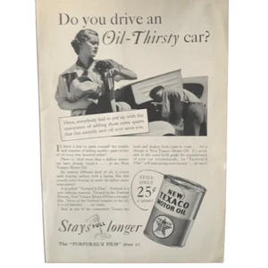 Vintage 1936 Texaco Motor Oil An Oil Thirsty Car Ad Advertisement - Picture 1 of 4