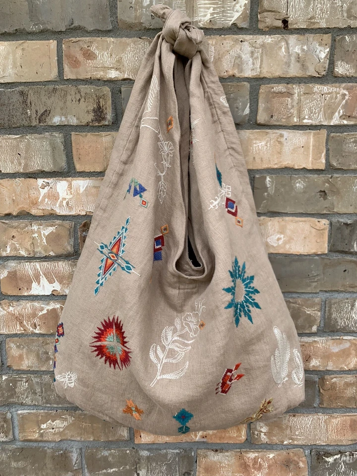 Johnny Was Los Angeles SAGUARO Bolso Hobo Cartera Lino Azteca Suroeste Nudo Atado Foto 1 de 4