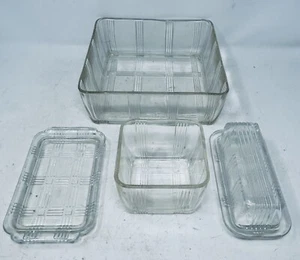 Menge 4 Vintage Federal Glas Kühlschrank Geschirr, inklusive bedeckt Butterdose - Bild 1 von 17