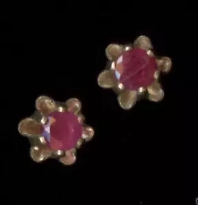 New 14K Solid Yellow Gold 3mm Round Red Lab-Created Ruby Solitaire Earrings Al - Picture 1 of 2