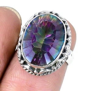 Mystic Rainbow Topaz Stone Solid Silver Wedding Sister New Statement Ring US 6 - Picture 1 of 7
