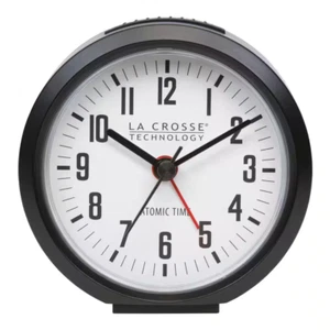4 In. round Black Atomic Analog Alarm Clock - Picture 1 of 9