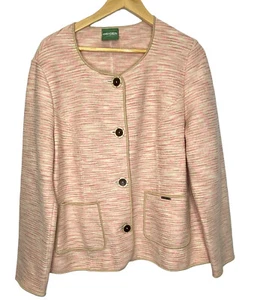 Geiger Austria Boiled Wool 46 Cardigan Sweater Jacket Pink Flower Buttons - Picture 1 of 11