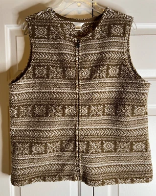 CHRISTOPHER & BANKS Fleece Vest Womens XL Brown White Snowflakes EXCELLENT - Изображение 1 из 3