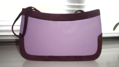 Jacques Vert Lilac Purple Clutch Shoulder Designer Bag With Suede Trim & Strap - Image 1 of 4