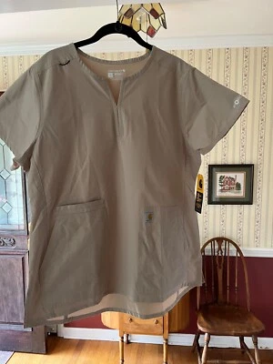 NWT Carhartt Womens Scrubs Top Force Sz L Khaki Tan Rugged Flex Sweat Wicking - Image 1 of 4