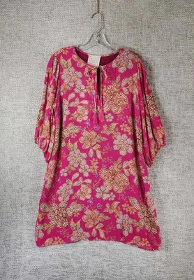 Johnny Was Jade VESNA Túnica Mini Vestido de Seda Para Mujer M Rosa Floral Manga Abullonada Foto 1 de 4