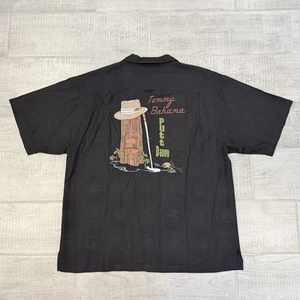 Tommy Bahama Hawaiian Shirt Mens Large Black Putt Daddy Embroidered Pure Silk - Picture 1 of 6