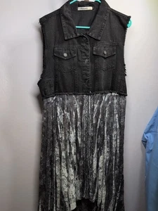 ORIGAMI cardigan PIZZO DENIM gilet camicia L/XL BOHEMIEN mimetico western - Foto 1 di 9