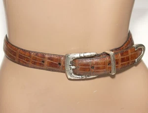 Cinturón de cuero marrón patrón de cocodrilo hebilla plateada punta de lazo talla 36 - Imagen 1 de 8