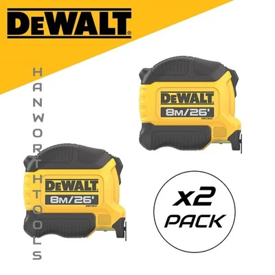 Confezione Nastri DeWALT x2 Metrici/Imperiali 8m/26ft Gomma DWHT81559-0 True Zero Tough - Immagine 1 di 4