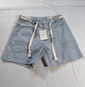 Bohme Shorts Damen Medium 34x6 Denim Nadelstreifen Bermuda Shorts roher Saum Neu mit Etikett - Bild 1 von 10