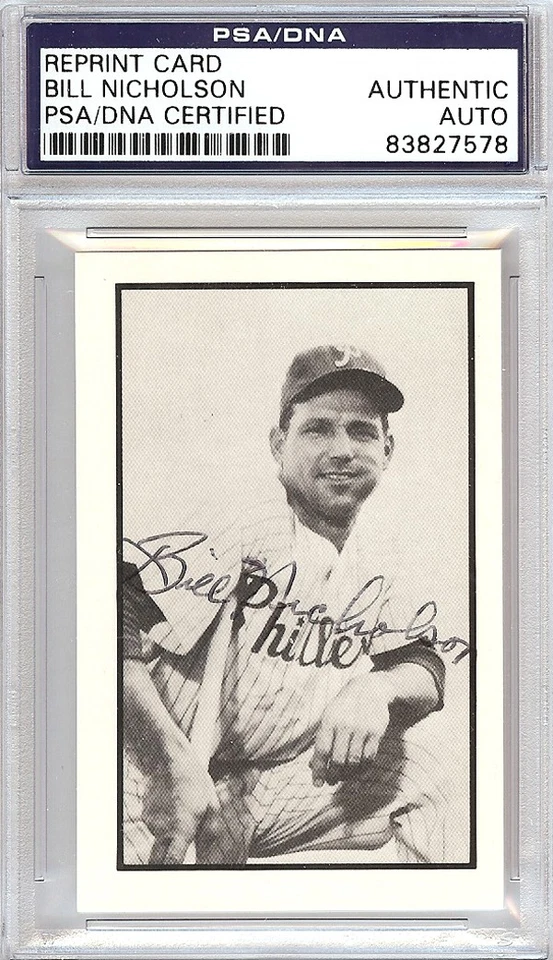 Bill Nicholson Signed 1953 Bowman Reprint Card 14 Phillies PSA/DNA - Image 1 of 1