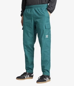 NEW MEN'S ADIDAS ORIGINALS TREFOIL WOVEN CARGO PANTS ~ SIZE LARGE #JD1988 TEAL - Picture 1 of 5