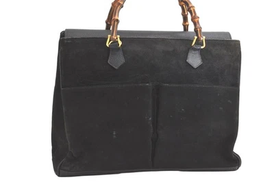 Authentic GUCCI Bamboo Vintage 2Way Shoulder Hand Bag Suede Leather Black 3443N - Image 1 of 4