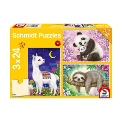 Schmidt Spiele Puzzle 3x24 - Panda, Llama, Sloth SW (New) - Image 1 of 2