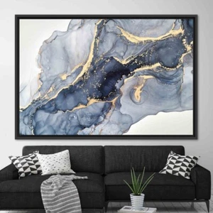 Abstract Print, Blue Gold Marble Wall Art,Abstract Canvas Art, Marble Wall Decor - Picture 1 of 7