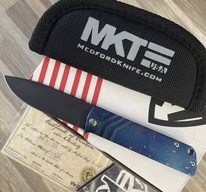Medford Antik Front Flipper Knife - S45VN DLC - Blue Ti Flamed Solar Handles - Picture 1 of 11