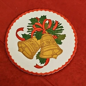 Vintage Hallmark Christmas Paper Coasters NIP Retro Gold Bells 6 Pk of 16 - Picture 1 of 4