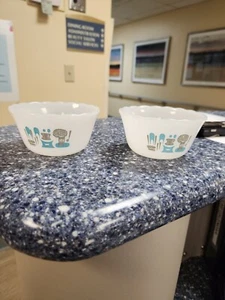 Vintage 50er Jahre Feuerkönig Blue Heaven Milchglas Puddingbecher Auflaufförmchen Schalen - Bild 1 von 3