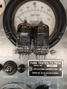 PAIR OF DATE MATCHING GE 1981 6DJ8/ECC88 GRAY PLATE TUBES, TV-7 TESTED A-7