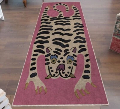Funny Tiger Skin Hallway Runner, Pink Runner Decoration, Pink Tiger Skin - Image 1 of 4
