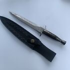Damascus Commando Dagger Fixed Blade Knife - Fairbairn Sykes Style - Sheath/box