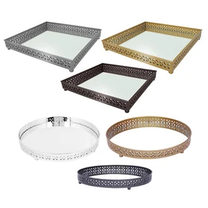 Decorative Mirror Tray Round Square Tealight Candle Holder Plate Vanity Perfume - Picture 1 of 46