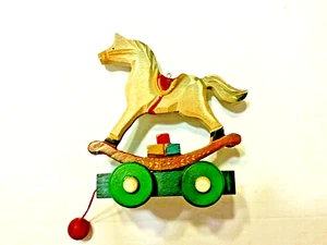 Jim Marvin Collection ROCKING HORSE Pull Toy 4 x 4.5 x 2.5" Wood vintage - Picture 1 of 9
