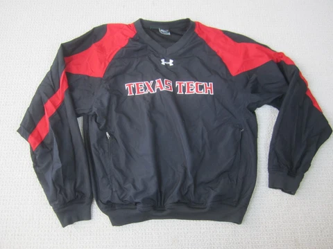 Texas Tech Windbreaker Jacket Mens Small Black Red Raiders Pullover Polyester Cover