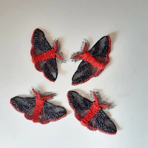 Red & Black Butterfllies 4 pcs Set Handmade Embroidered Patches - Picture 1 of 6