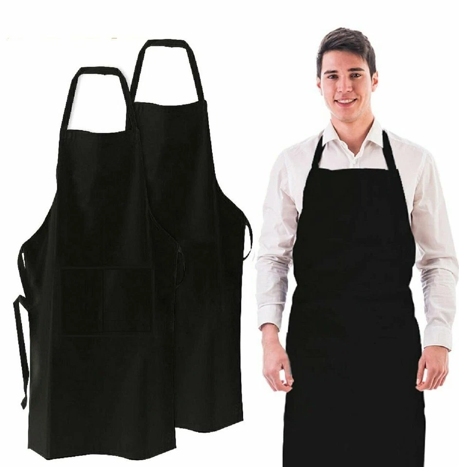 Heavy Duty Black Bib Aprons for Chef Waiter Unisex Work Apron for Restaurant - Image 1 of 1