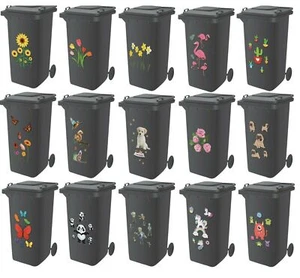A4 Decorative Wheelie Bin Stickers Self Adhesive House Numbers Cover 15 Designs - Picture 1 of 45