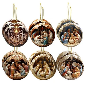 12pcs Flat Wooden Nativity Scene Ornament Nativity Christmas Tree Decoration - Picture 1 of 10
