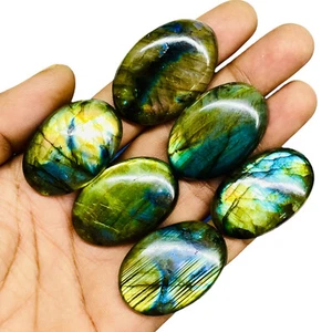 6 Pcs Natural Labradorite 35-39mm Huge Loose Cabochon Gemstones Lot 346.30 Cts - Picture 1 of 10